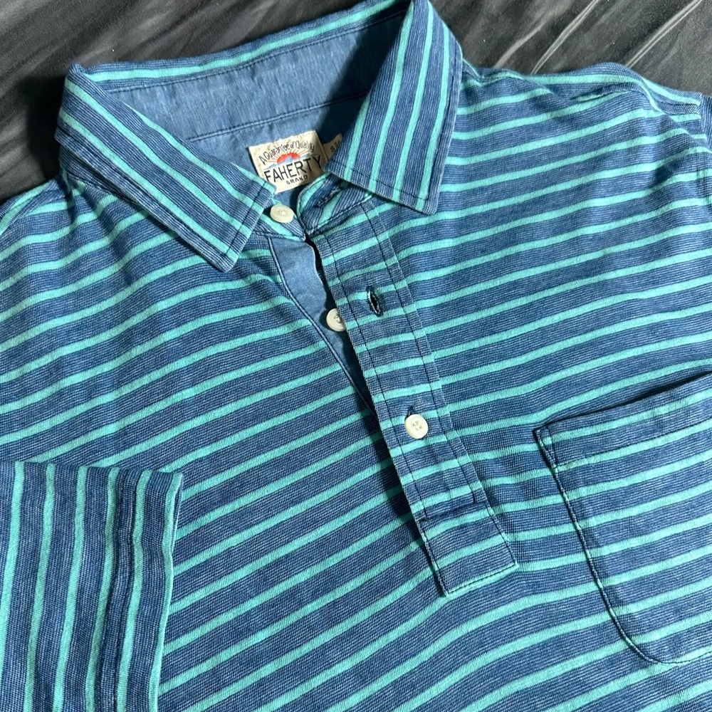 NWOT Faherty Brand Indigo Dyed Polo Small Green